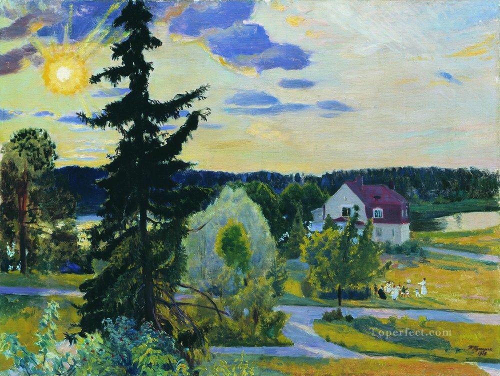 evening landscape 1917 Boris Mikhailovich Kustodiev Oil Paintings